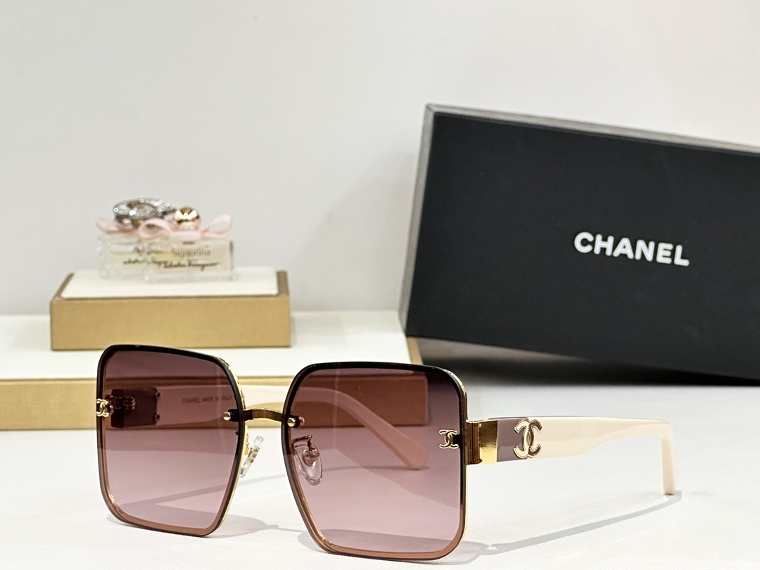 Chanel Luxury Oversized Square Sunglasses with Gold CC Logo