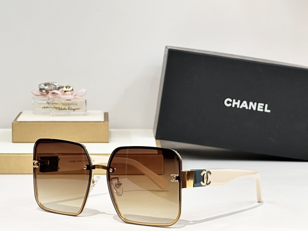 Chanel Luxury Oversized Square Sunglasses with Gold CC Logo