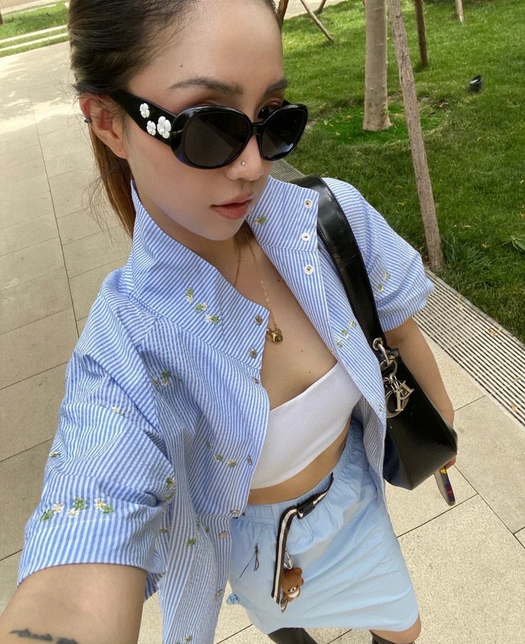 Chanel Embellished Oval Sunglasses – Black Frame