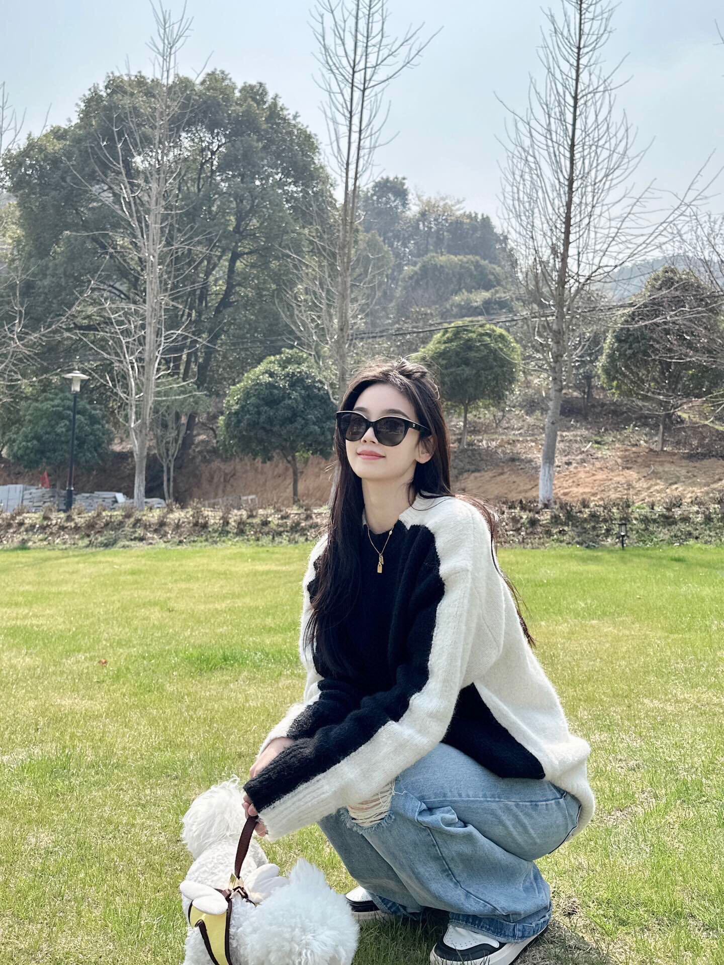 Oversized Black & White Color Block Knit Sweater – Chic Loose Fit