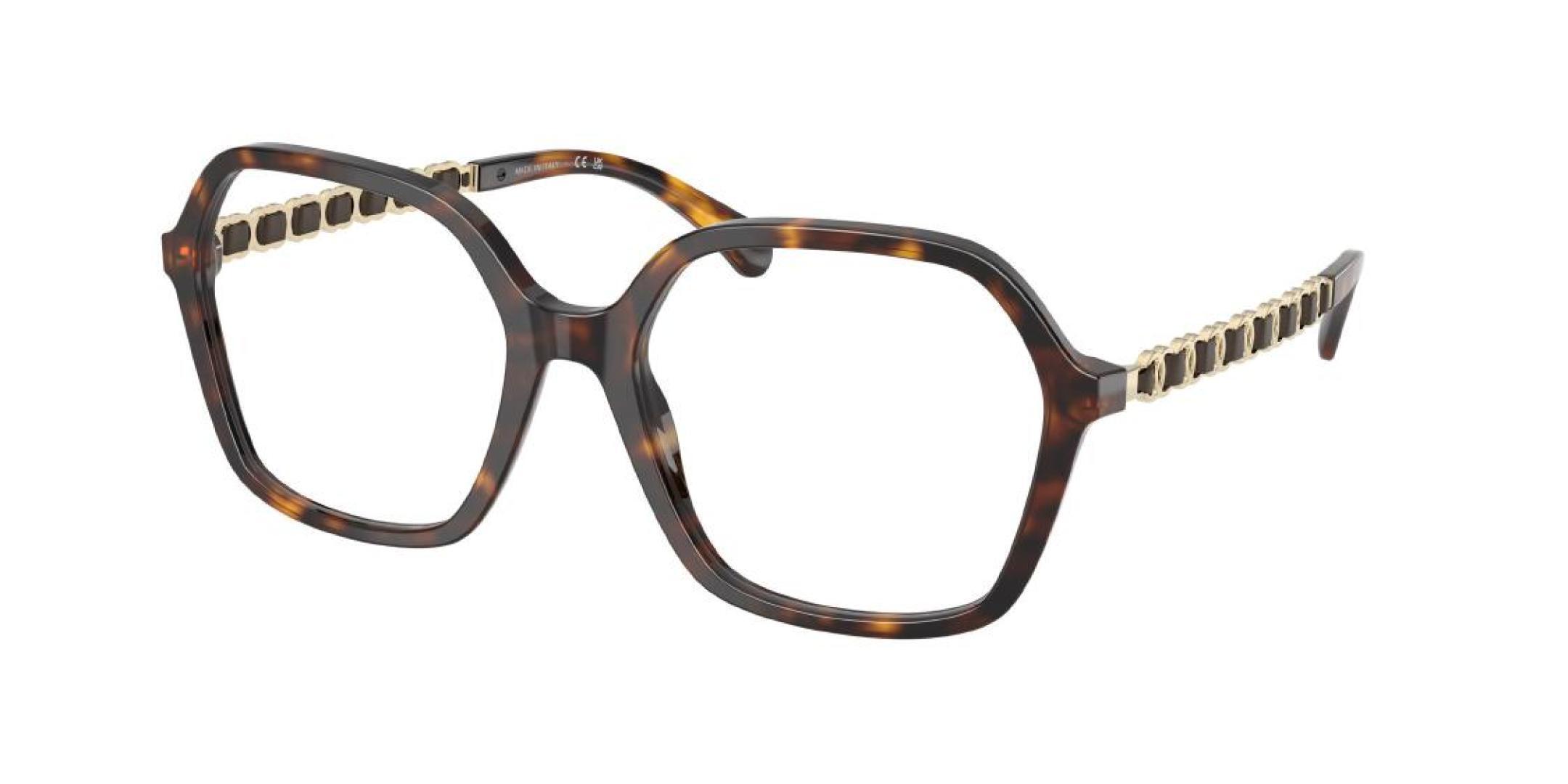Chanel Navy Blue Square Eyeglasses with Leather Chain Temples