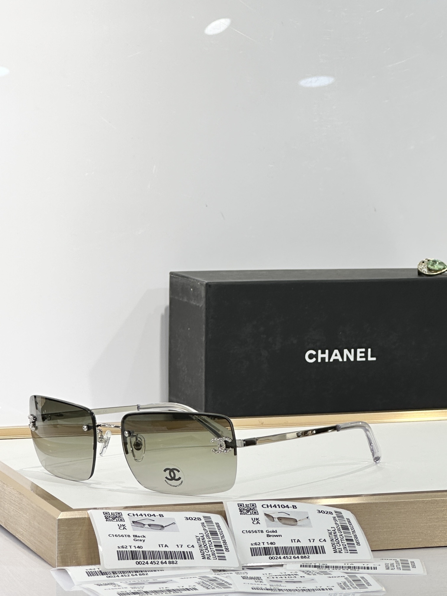 Chanel CH4104-B Rimless Sunglasses with Crystal CC Logo