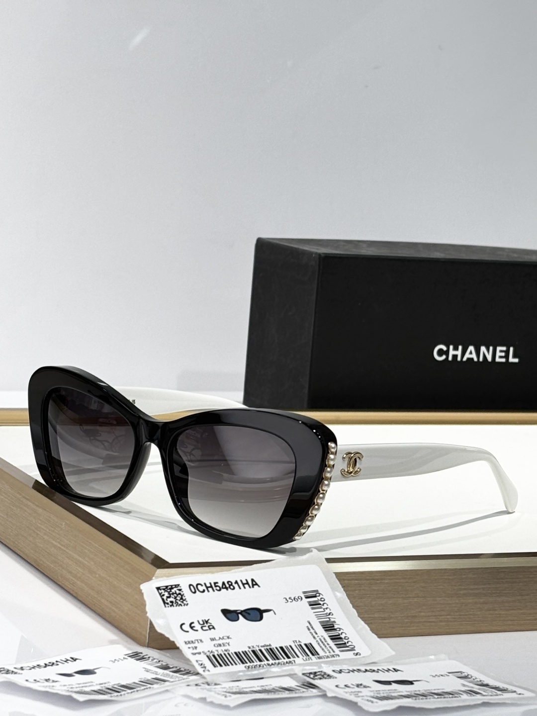 Chanel OCH5481HA Butterfly Sunglasses with Pearls and Gold Logo