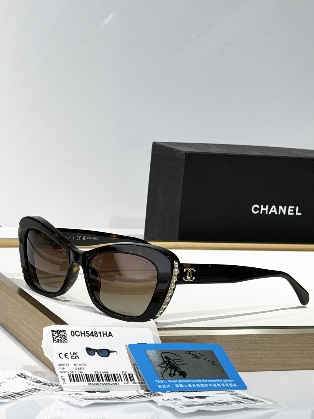 Chanel OCH5481HA Butterfly Sunglasses with Pearls and Gold Logo
