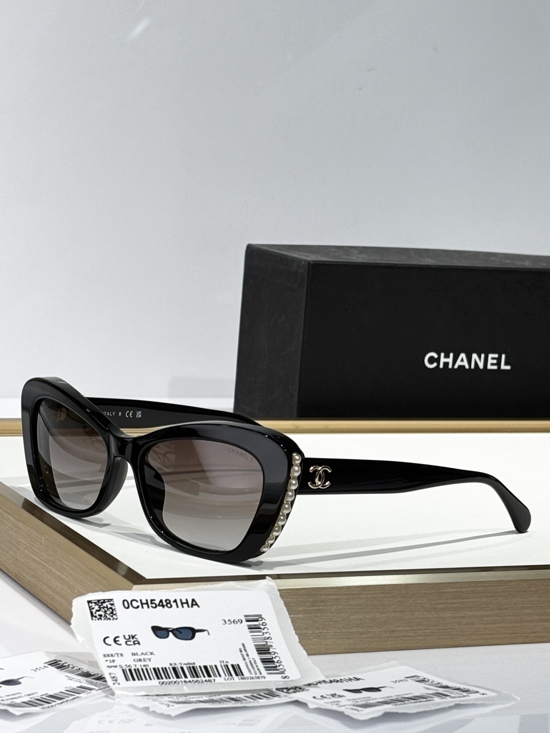 Chanel OCH5481HA Butterfly Sunglasses with Pearls and Gold Logo