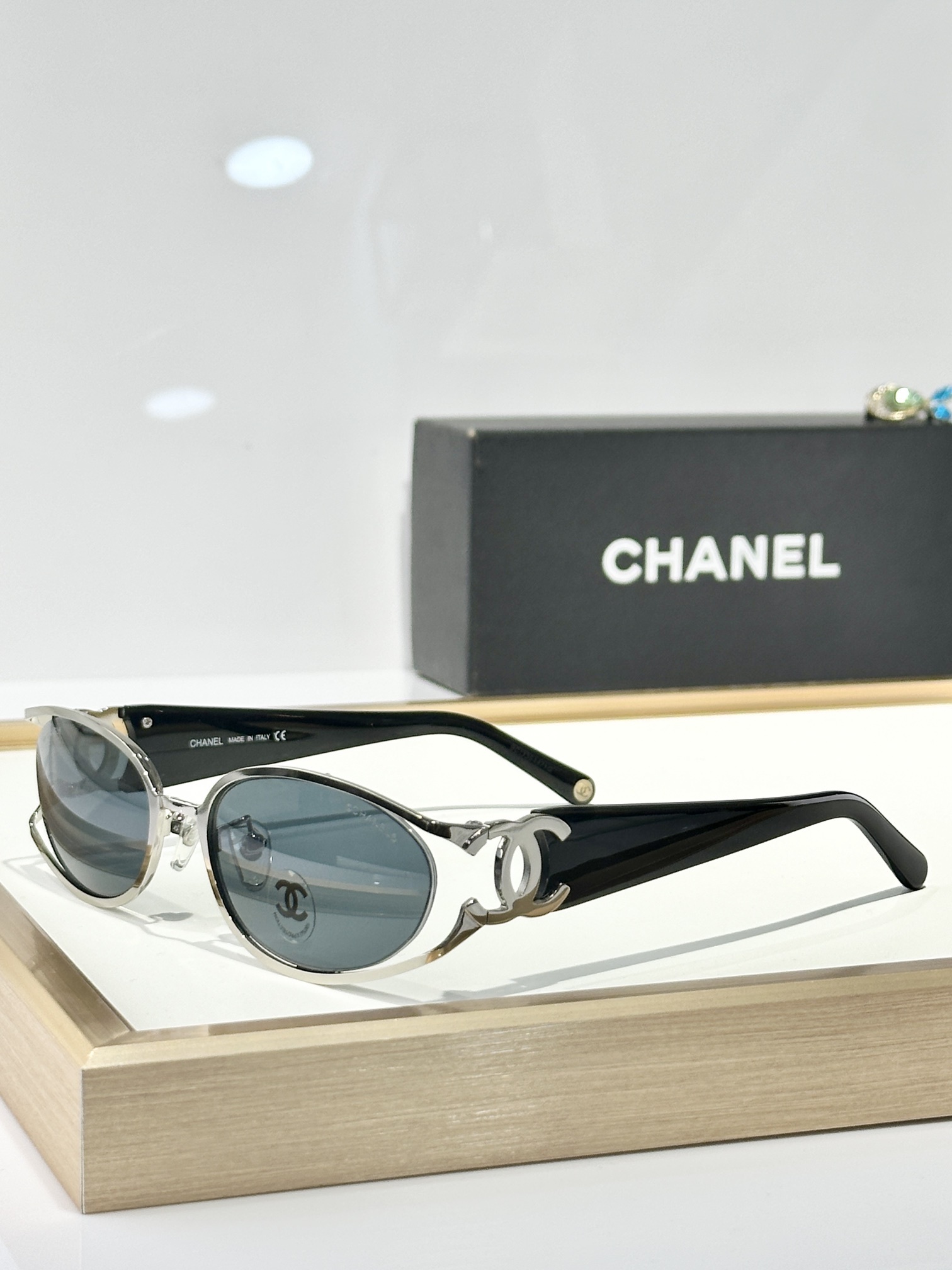 Chanel Luxury Oval Sunglasses with Signature Gold CC Logo