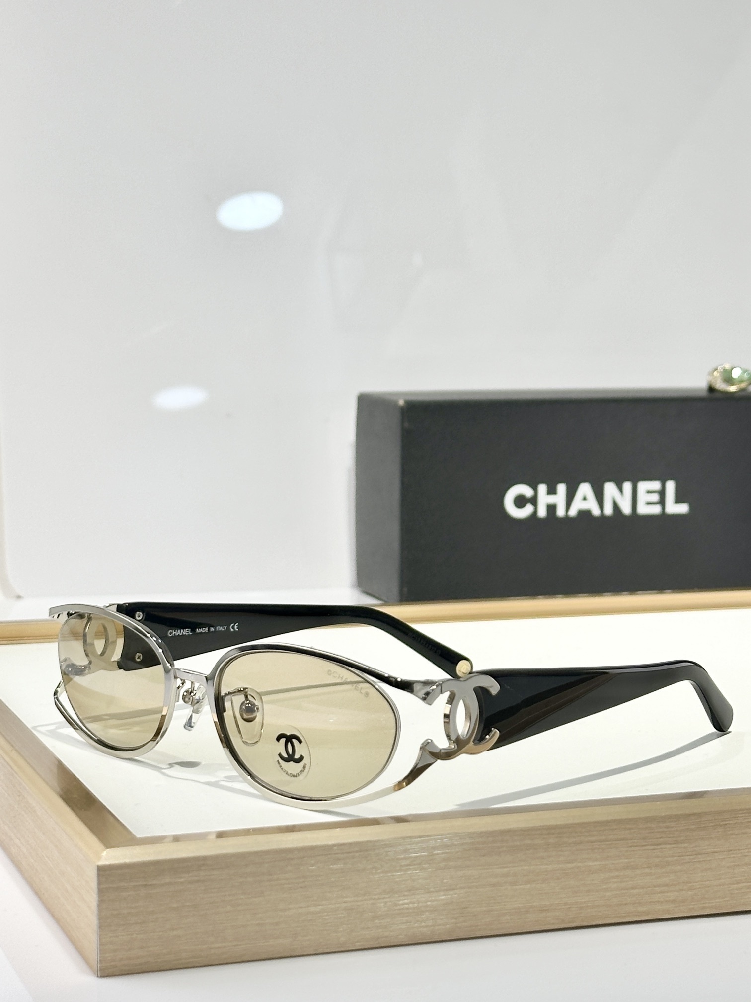 Chanel Luxury Oval Sunglasses with Signature Gold CC Logo