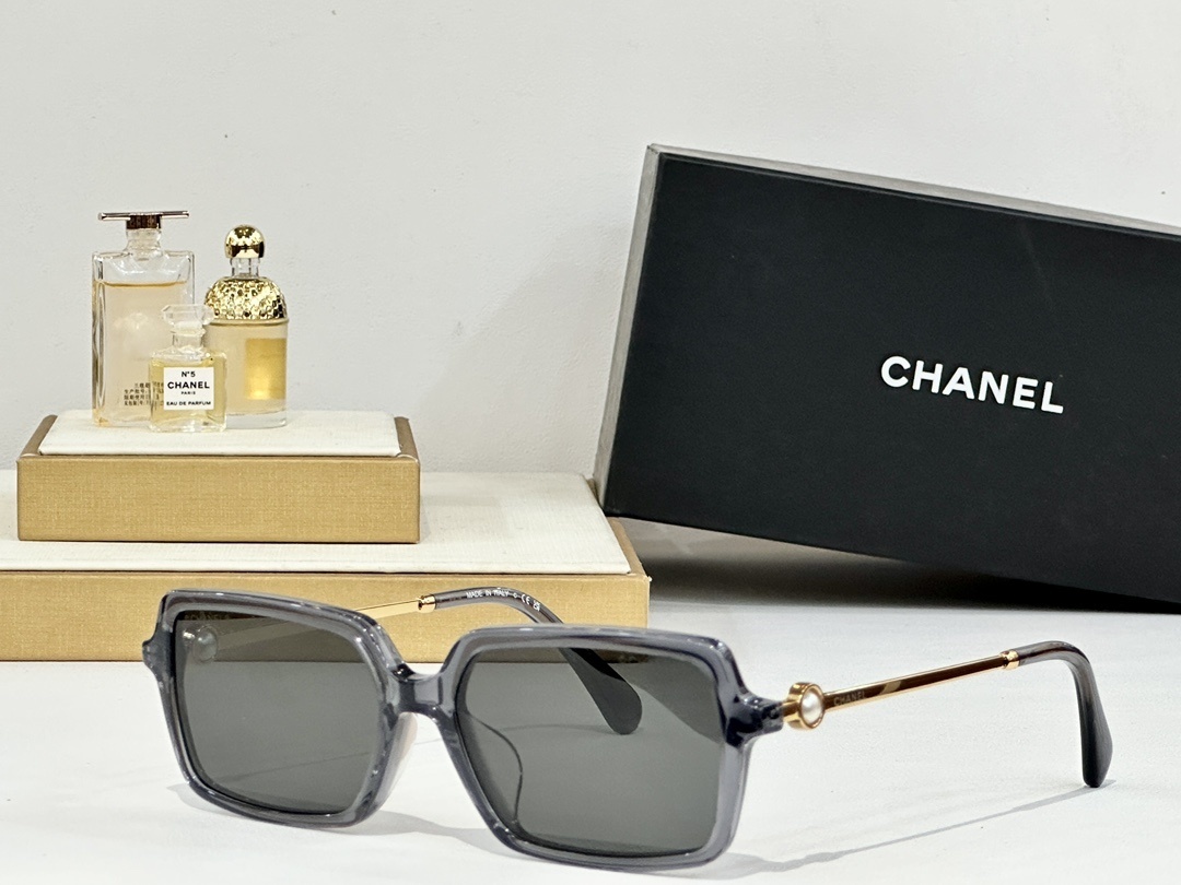 Luxury Chanel Square Sunglasses with Pearl Accent & Gold Temples