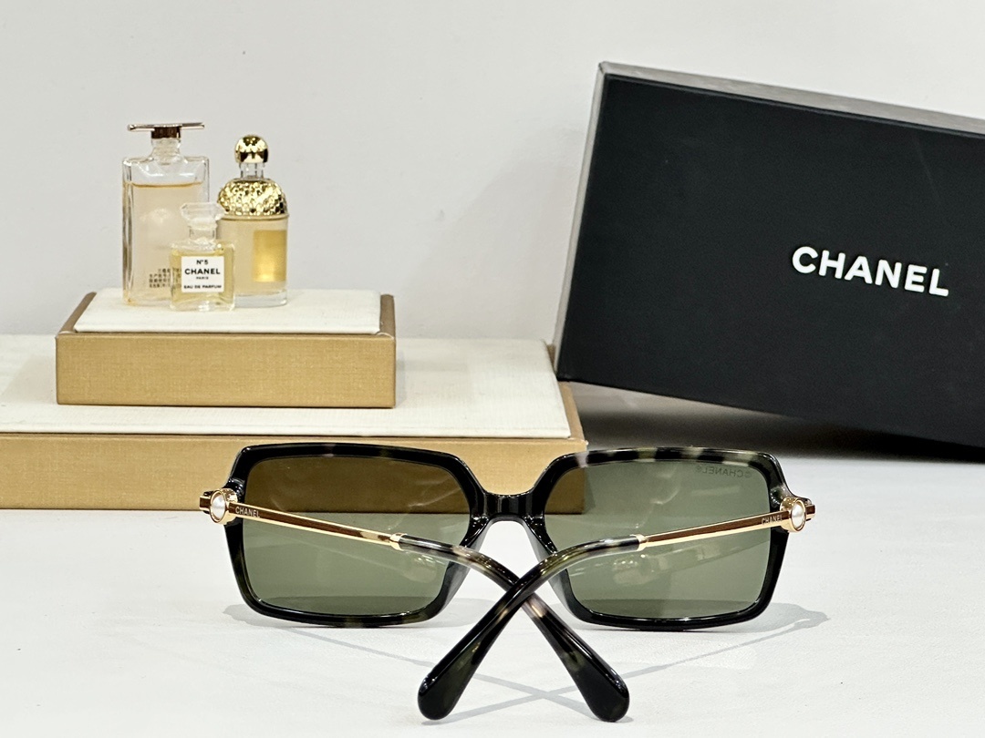 Luxury Chanel Square Sunglasses with Pearl Accent & Gold Temples