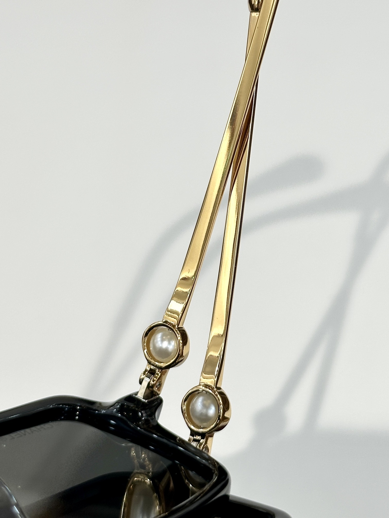 Luxury Chanel Square Sunglasses with Pearl Accent & Gold Temples