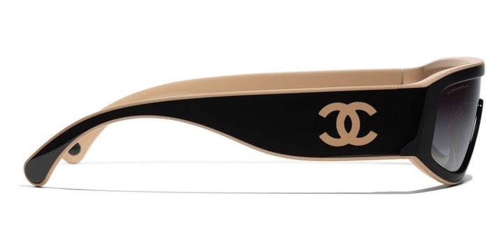 Chanel Black & Beige Shield Sunglasses with Large CC Logo