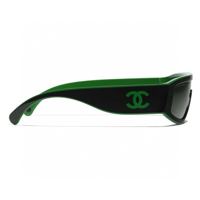 Chanel Rectangular Shield Sunglasses – Black & Green Luxury Eyewear
