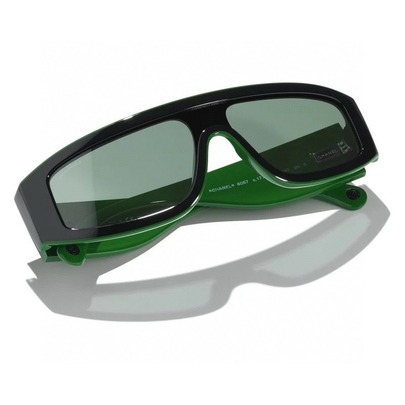 Chanel Rectangular Shield Sunglasses – Black & Green Luxury Eyewear