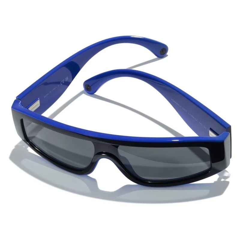 Chanel Black & Blue Shield Sunglasses with Signature CC Logo