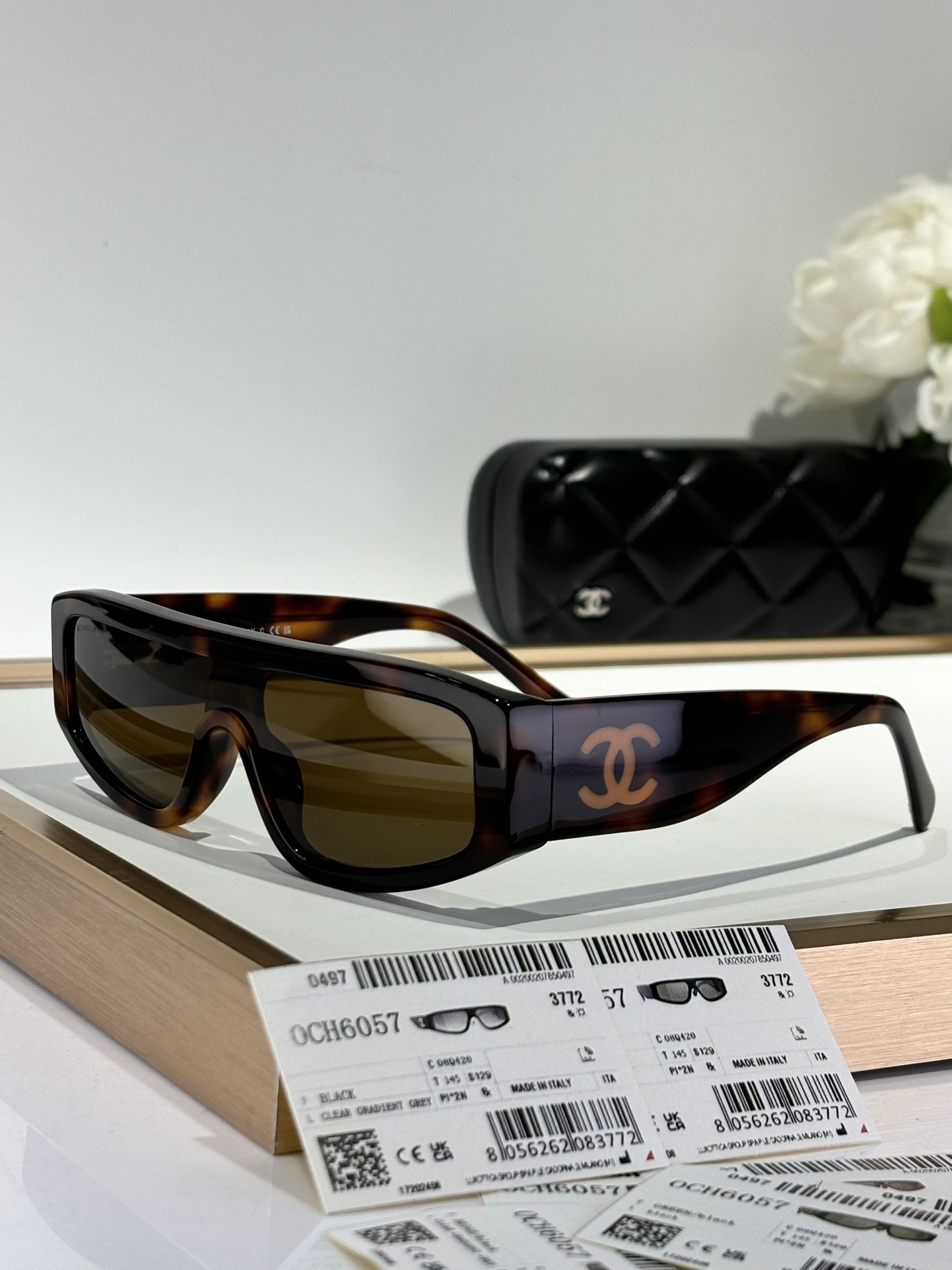 Chanel OCH6057 Tortoise Shell Shield Sunglasses – Large CC Logo