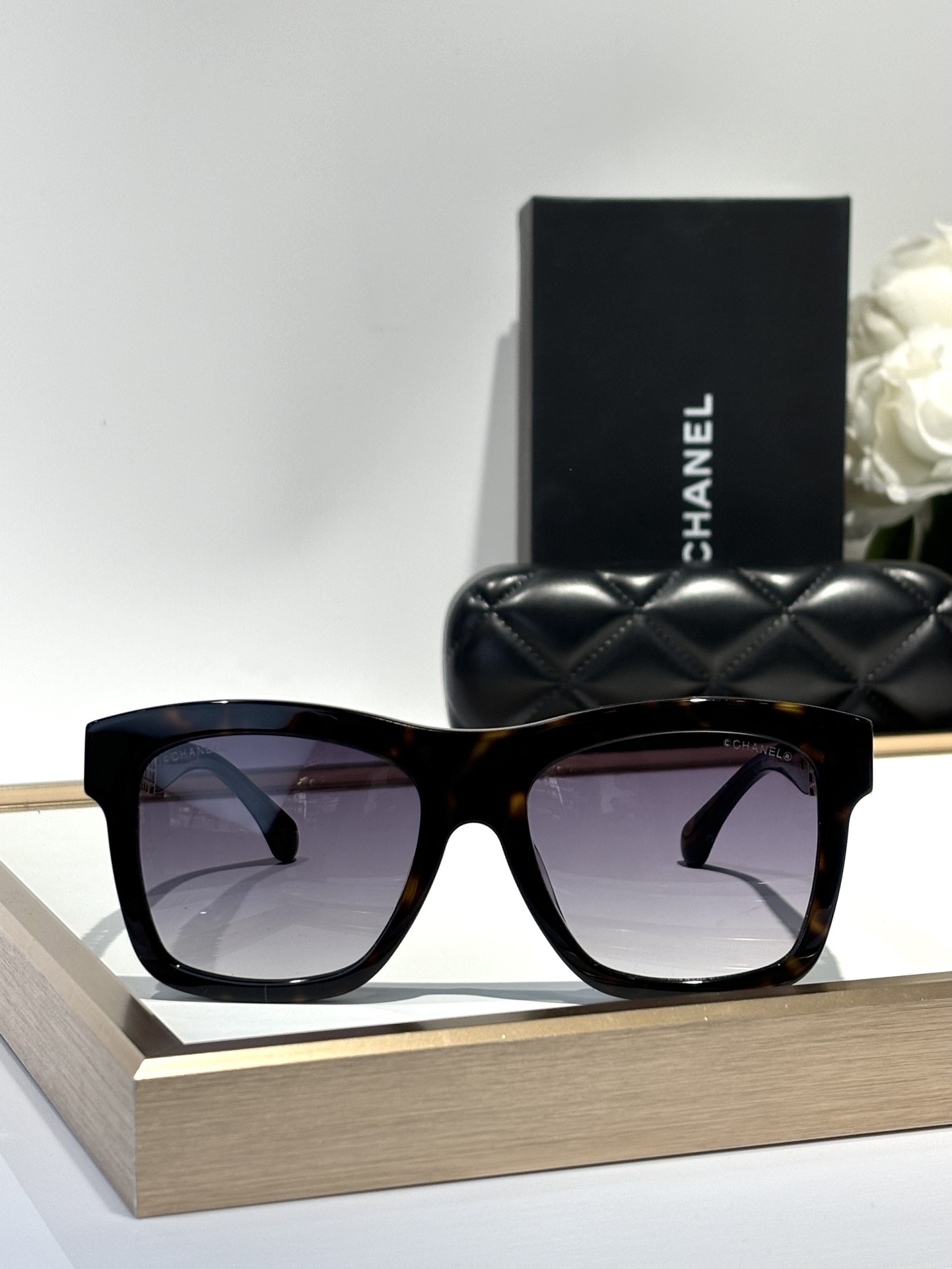 Chanel Oversized Tortoise Sunglasses with Gold Filigree CC Logo