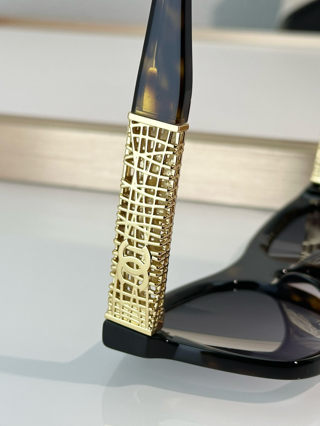 Chanel Oversized Tortoise Sunglasses with Gold Filigree CC Logo