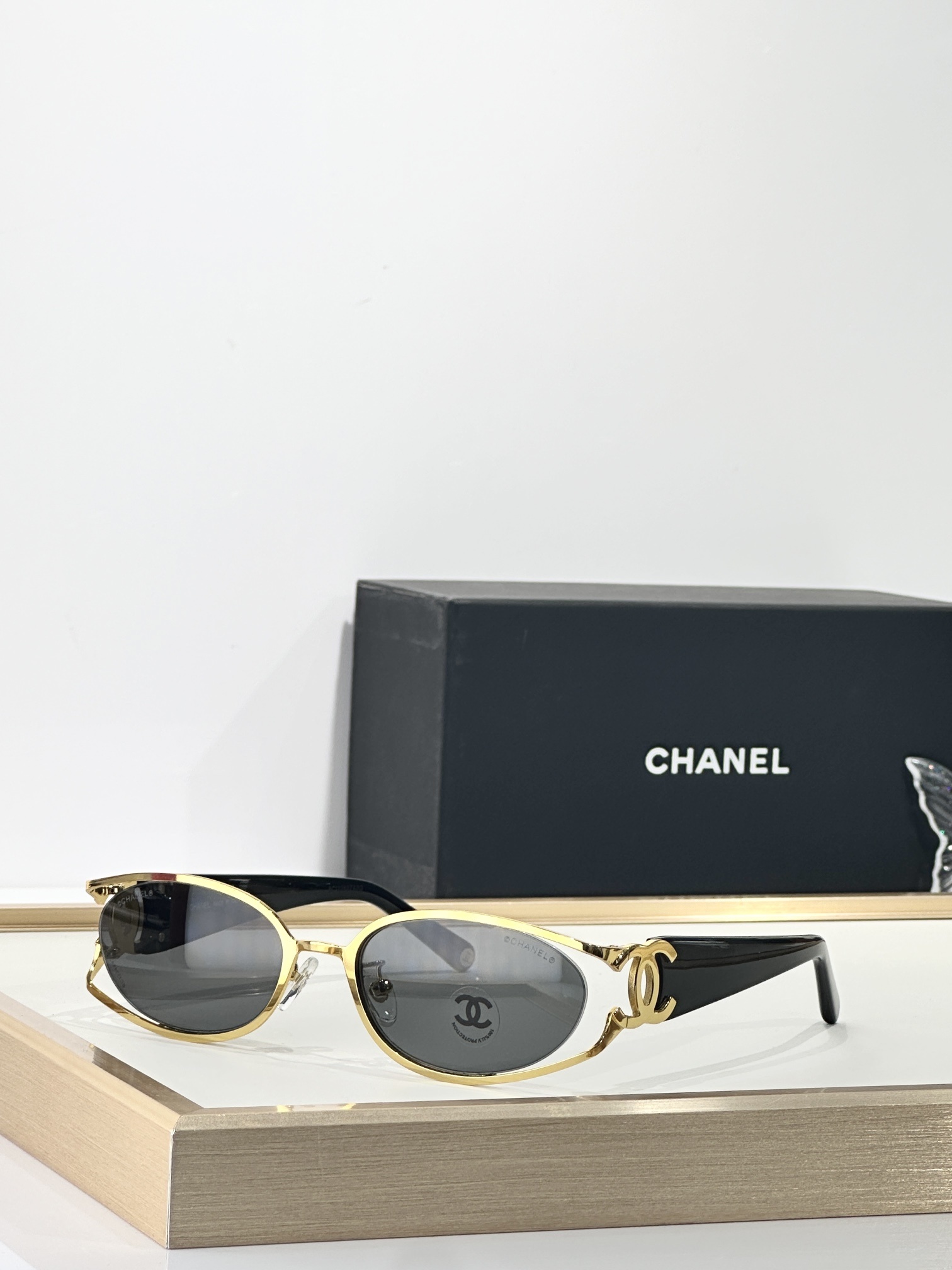 Chanel Vintage Oval Gold Frame Sunglasses with Iconic CC Logo