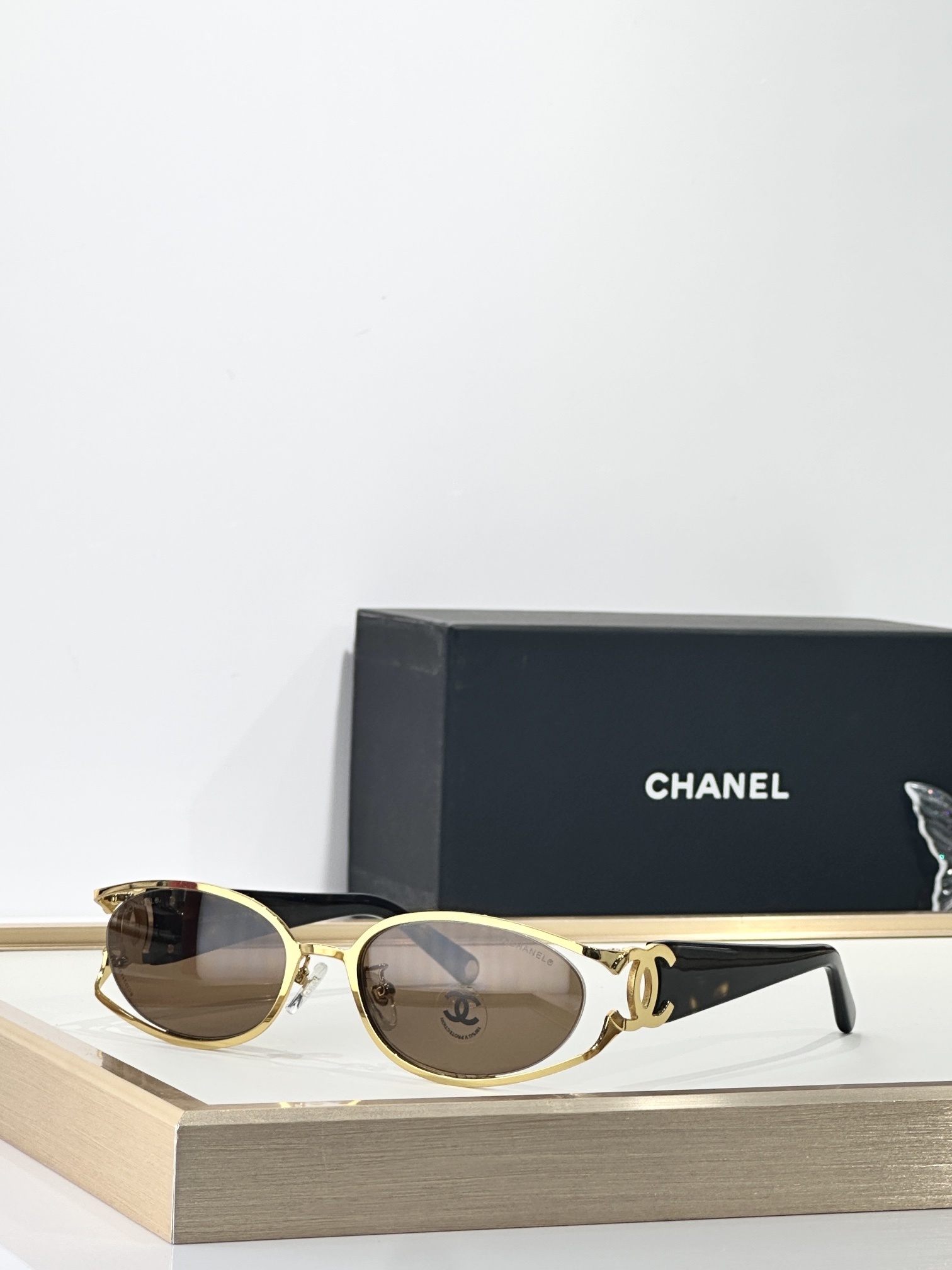 Chanel Vintage Oval Gold Frame Sunglasses with Iconic CC Logo