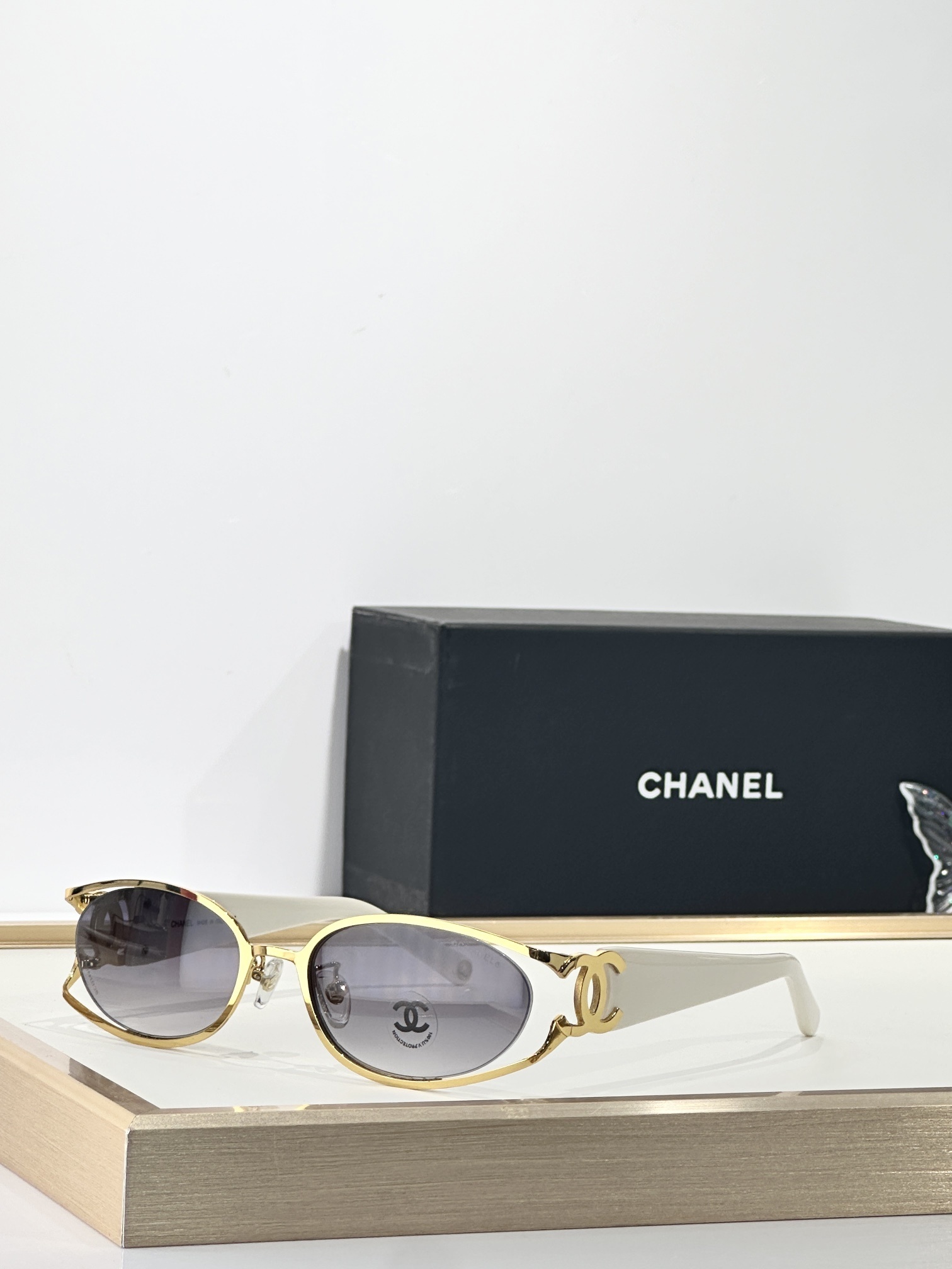 Chanel Vintage Oval Gold Frame Sunglasses with Iconic CC Logo