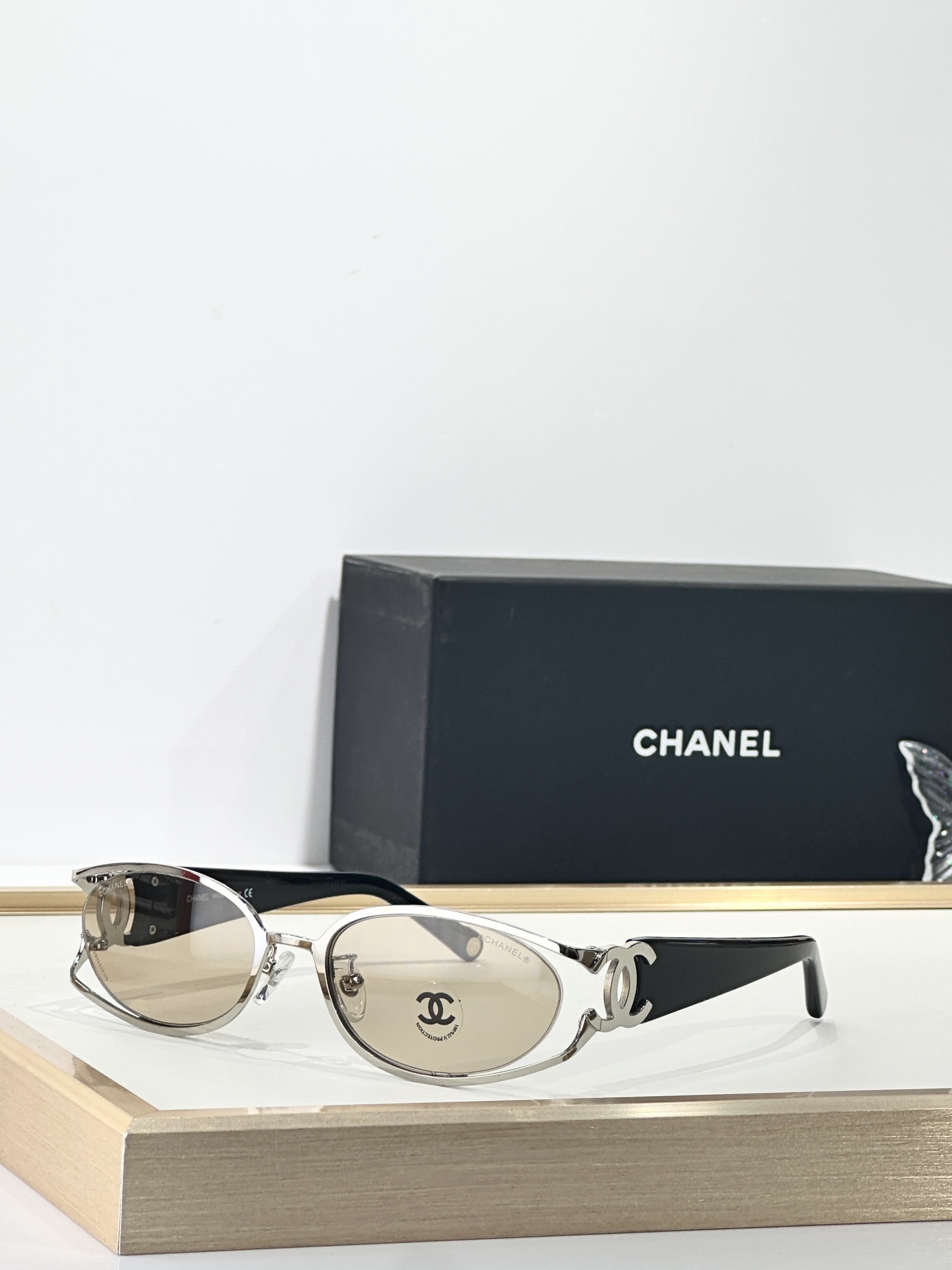 Chanel Vintage Oval Gold Frame Sunglasses with Iconic CC Logo