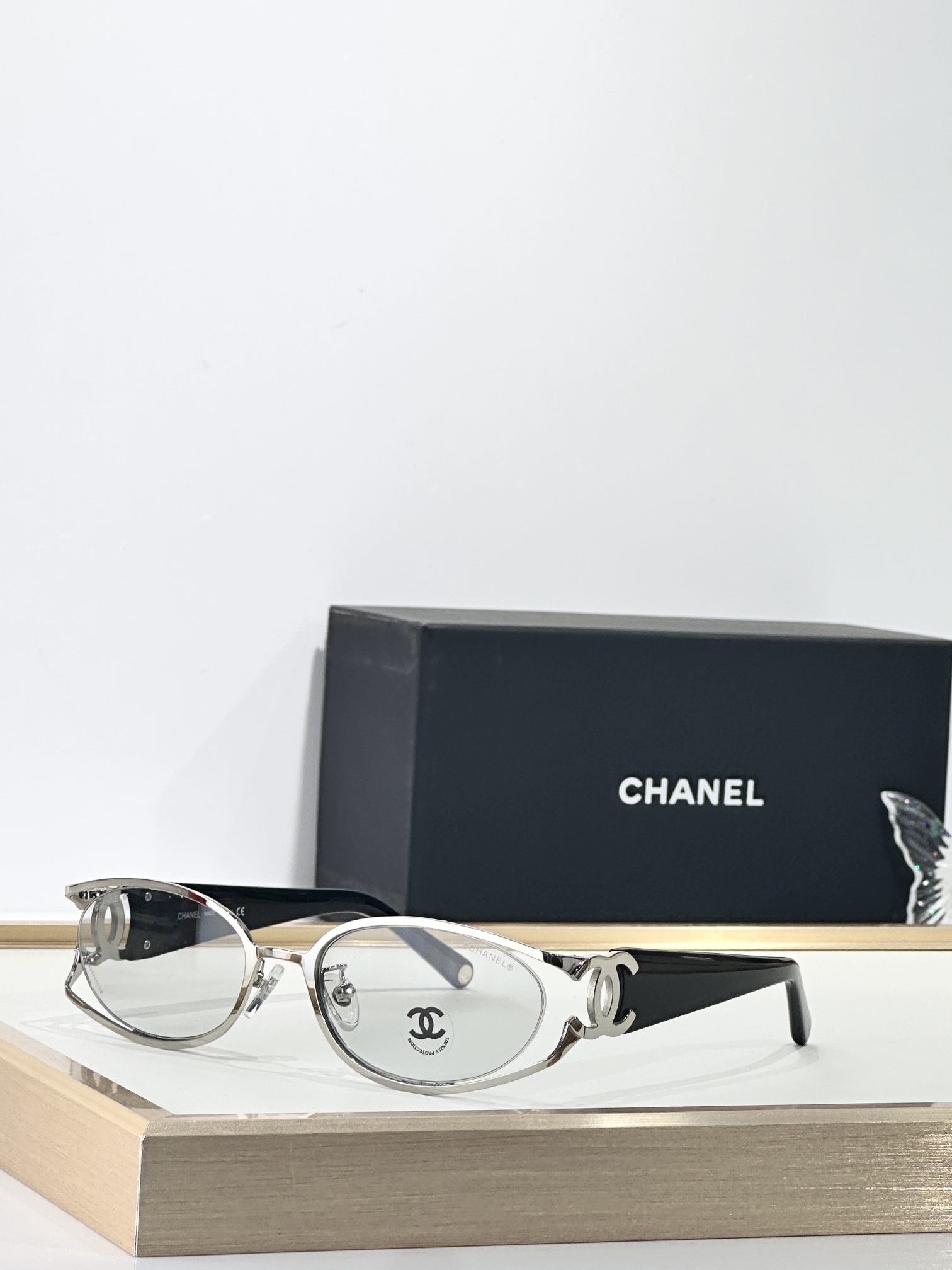 Chanel Vintage Oval Gold Frame Sunglasses with Iconic CC Logo