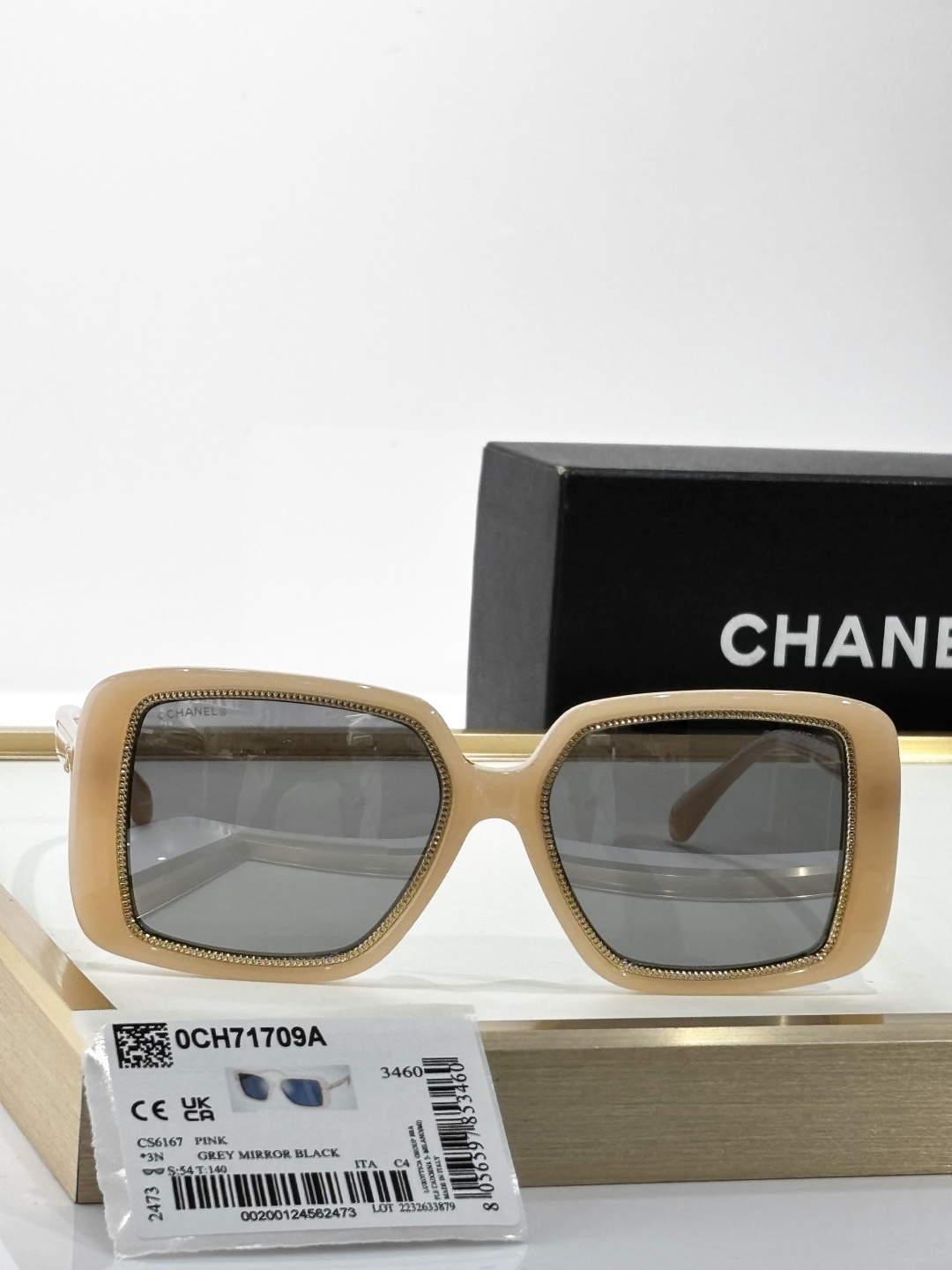 Chanel OCH71709A Oversized Beige Sunglasses with Gold CC Logo