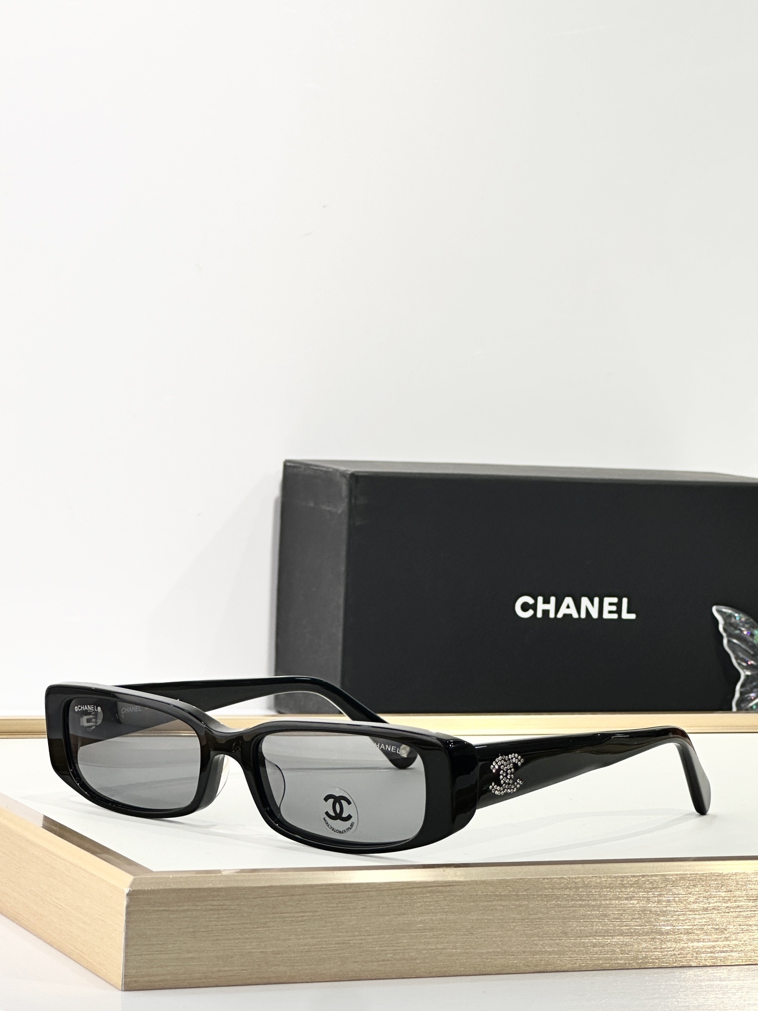 Chanel Rectangular Sunglasses with Crystal CC Logo – Luxury Eyewear