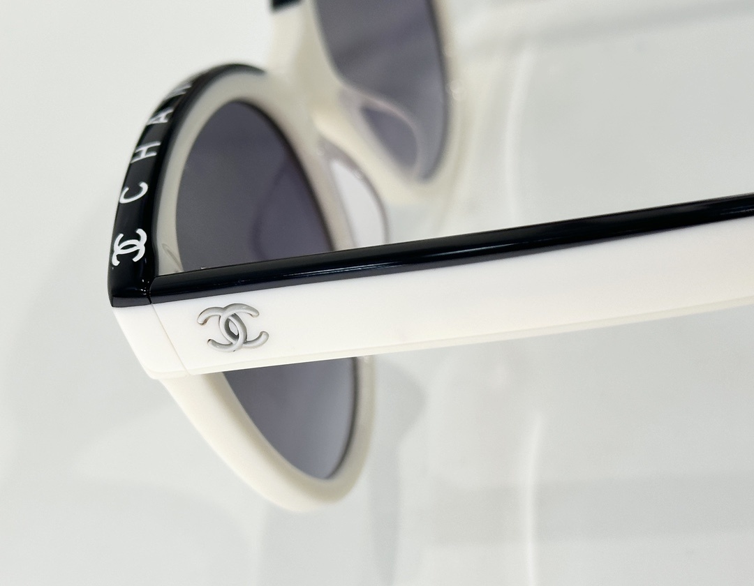 Chanel Luxury Cat Eye Sunglasses White and Black Frame for Women