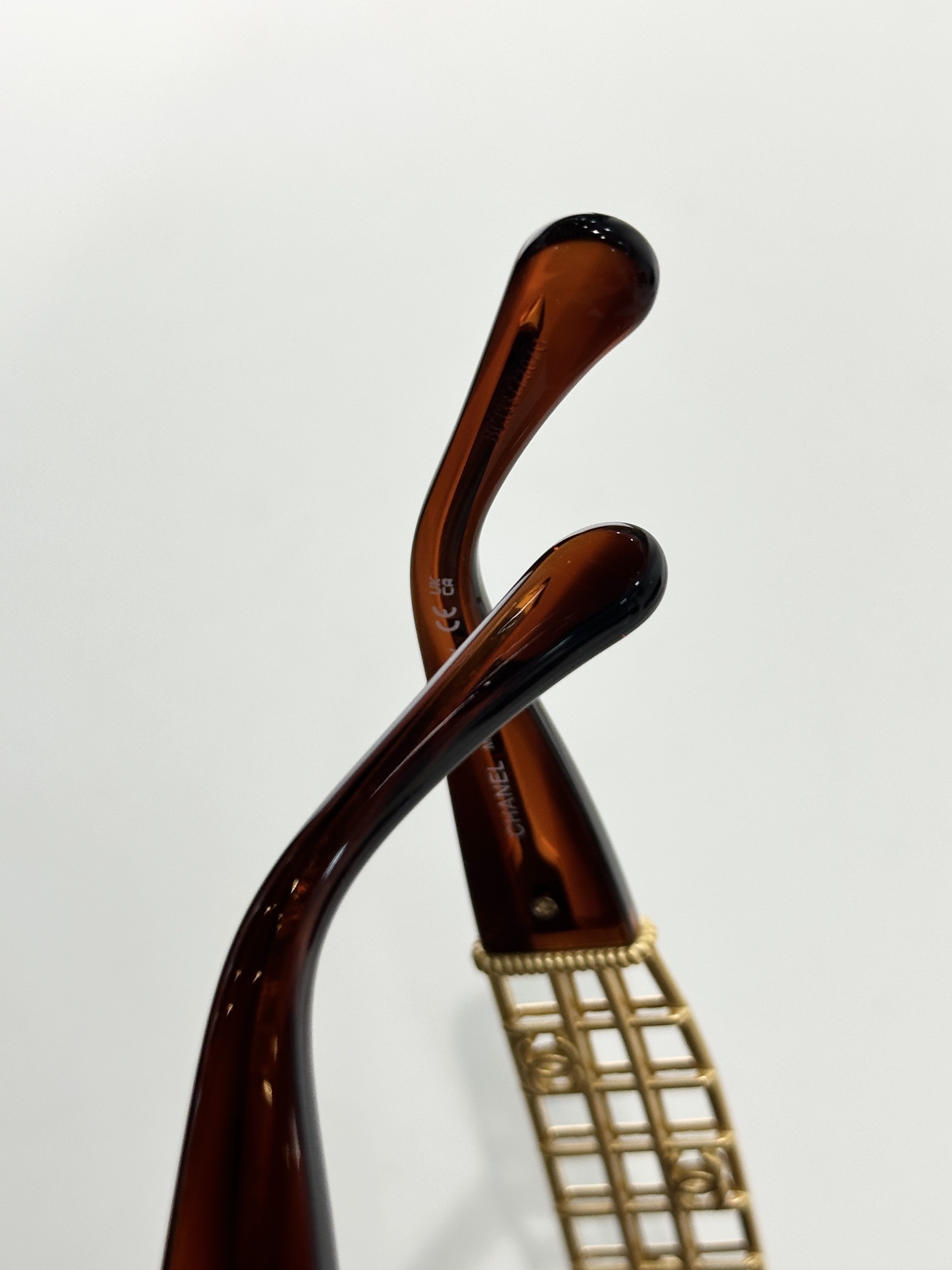 Chanel Luxury Cat-Eye Sunglasses with Gold Cage CC Logo Temples