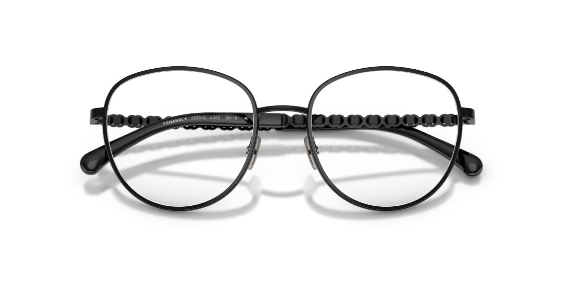 Chanel 2223-Q Black Round Eyeglasses with Chain Link Temples