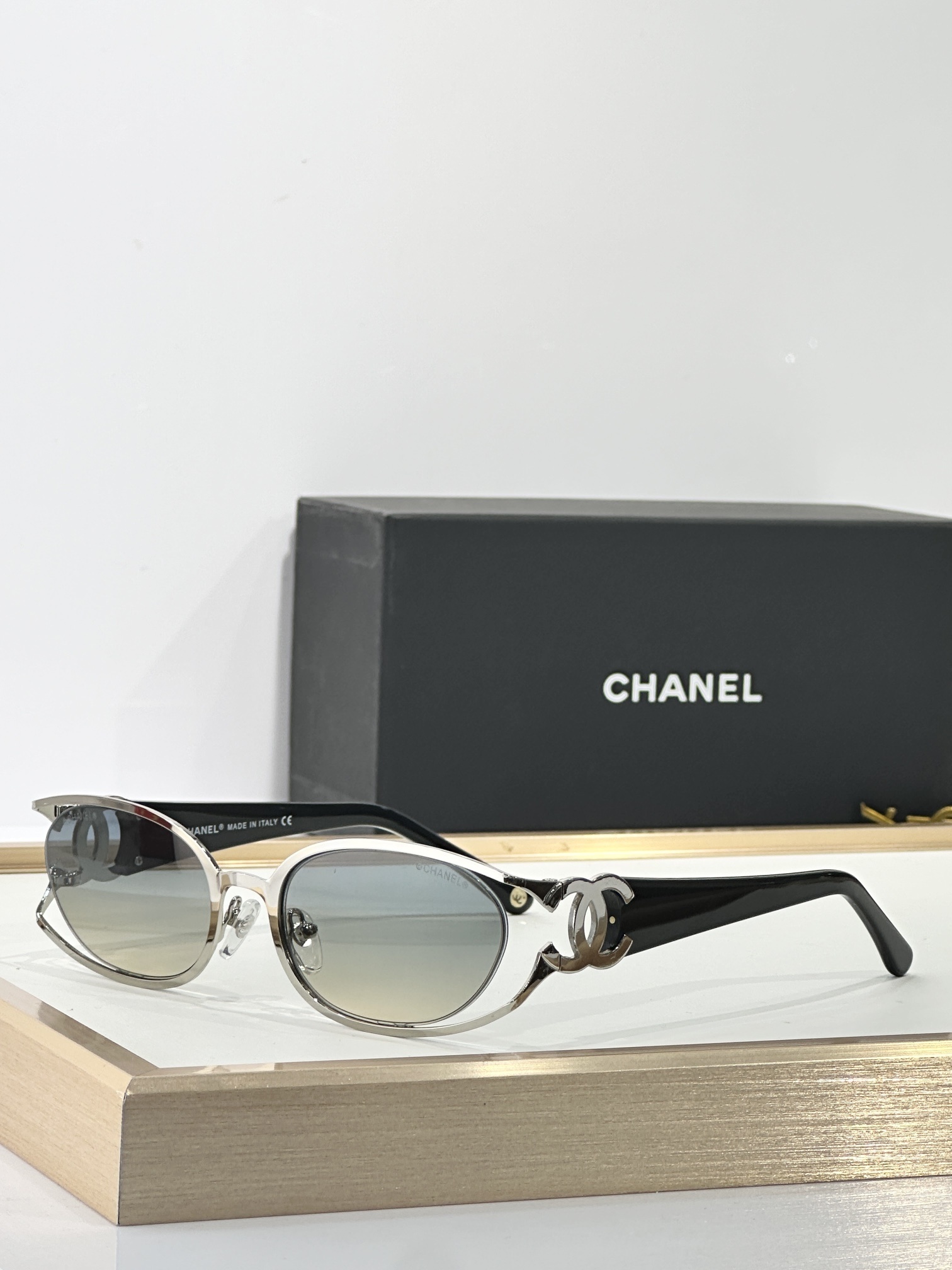 Luxury Chanel Oval Sunglasses – Vintage Metal Frame with CC Logo