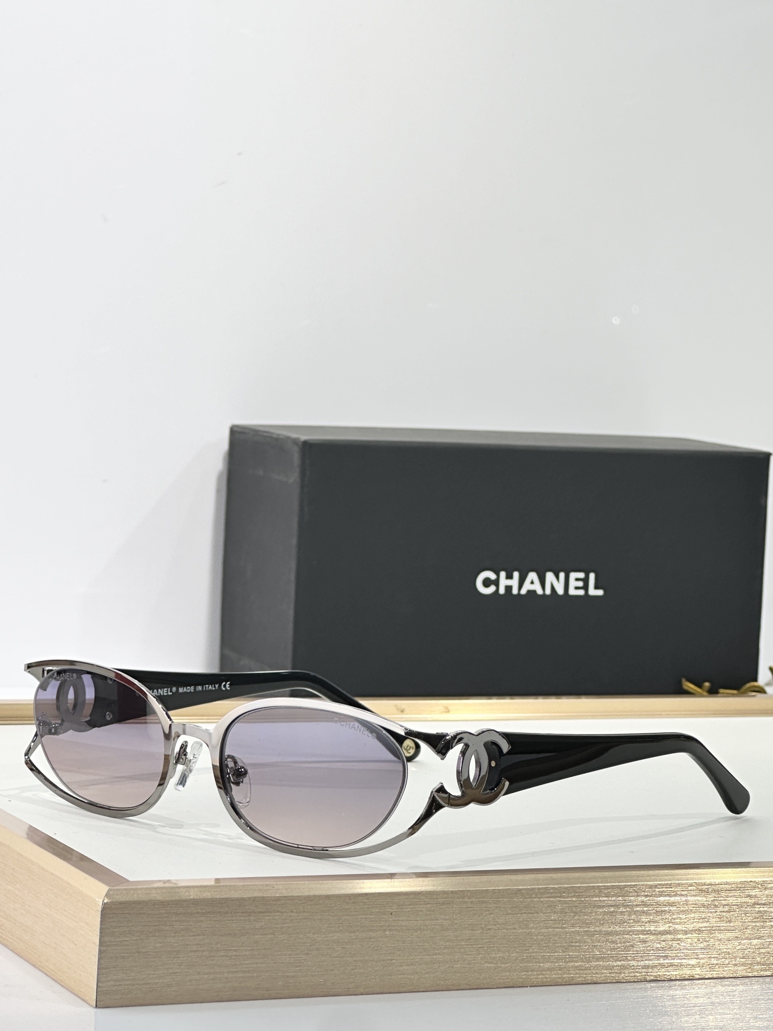 Luxury Chanel Oval Sunglasses – Vintage Metal Frame with CC Logo