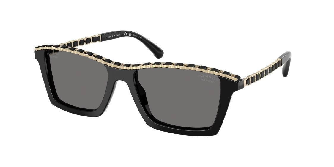 Chanel 5546-Q Polarized Square Sunglasses with Gold Chain Detail