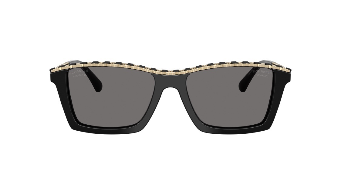 Chanel 5546-Q Polarized Square Sunglasses with Gold Chain Detail
