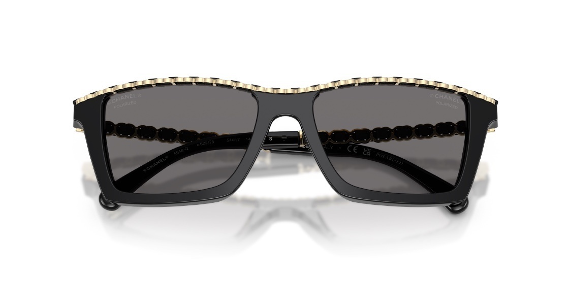 Chanel 5546-Q Polarized Square Sunglasses with Gold Chain Detail