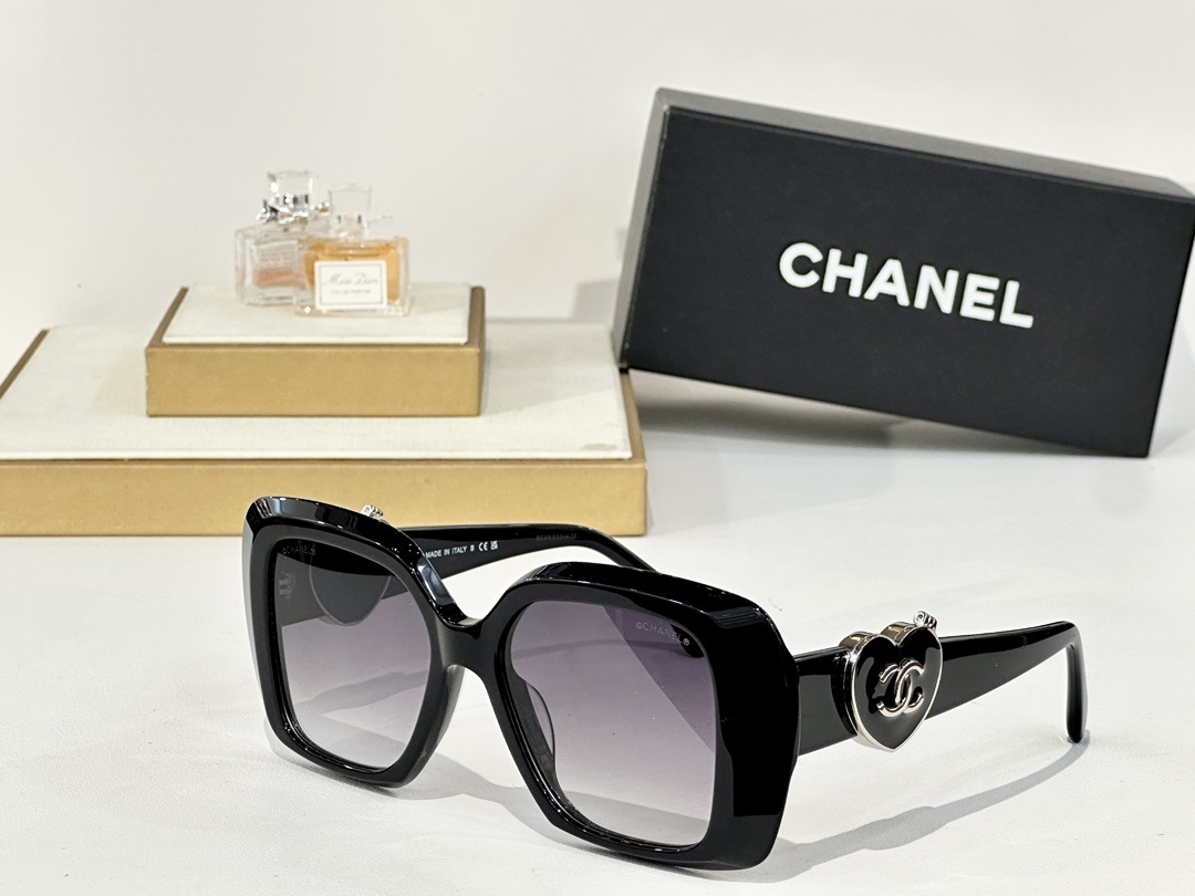 Chanel Oversized Square Sunglasses with Heart CC Logo