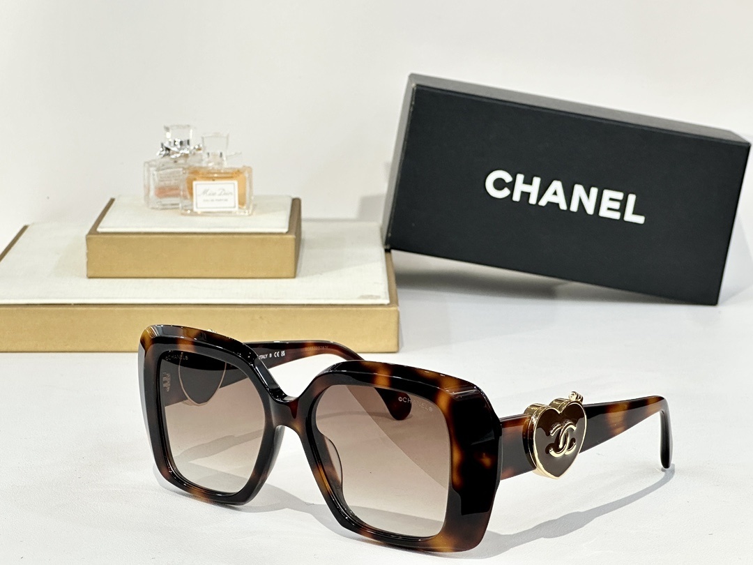 Chanel Oversized Square Sunglasses with Heart CC Logo