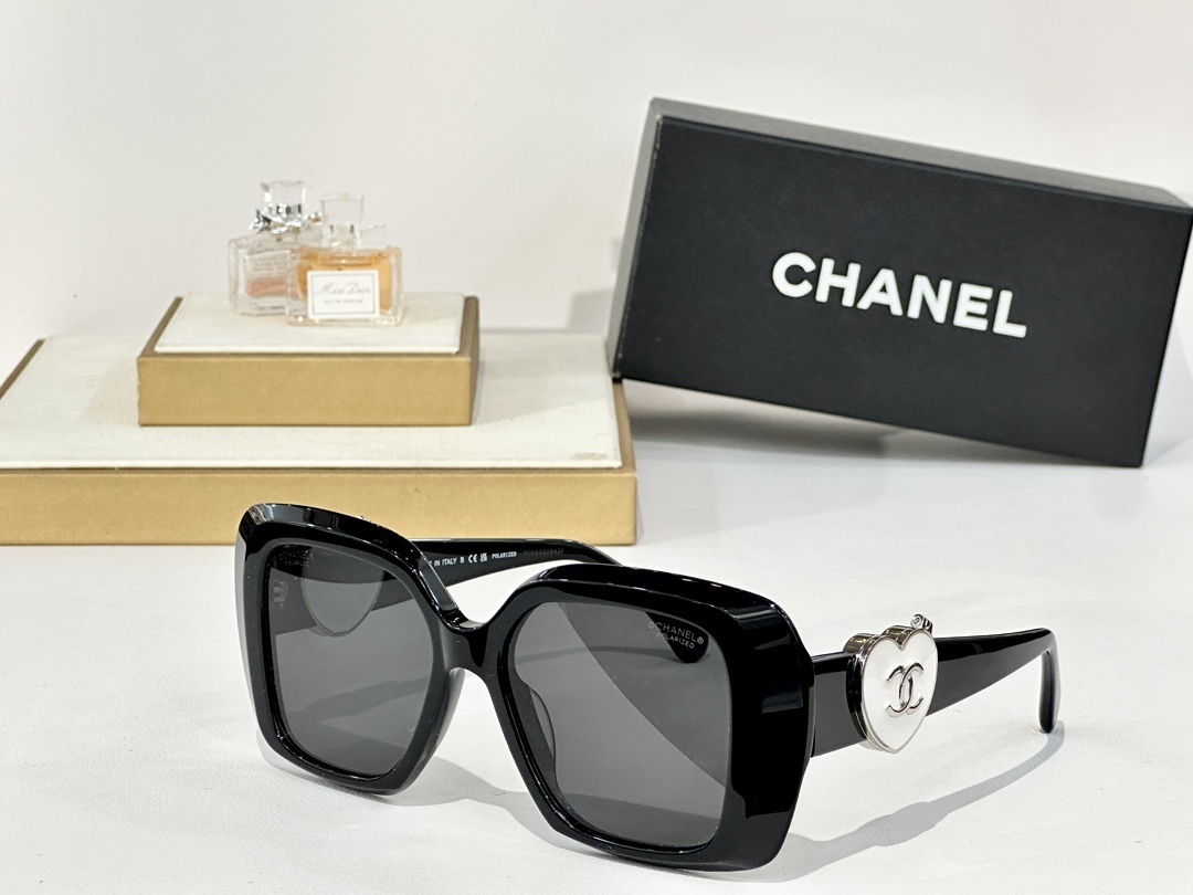 Chanel Oversized Square Sunglasses with Heart CC Logo