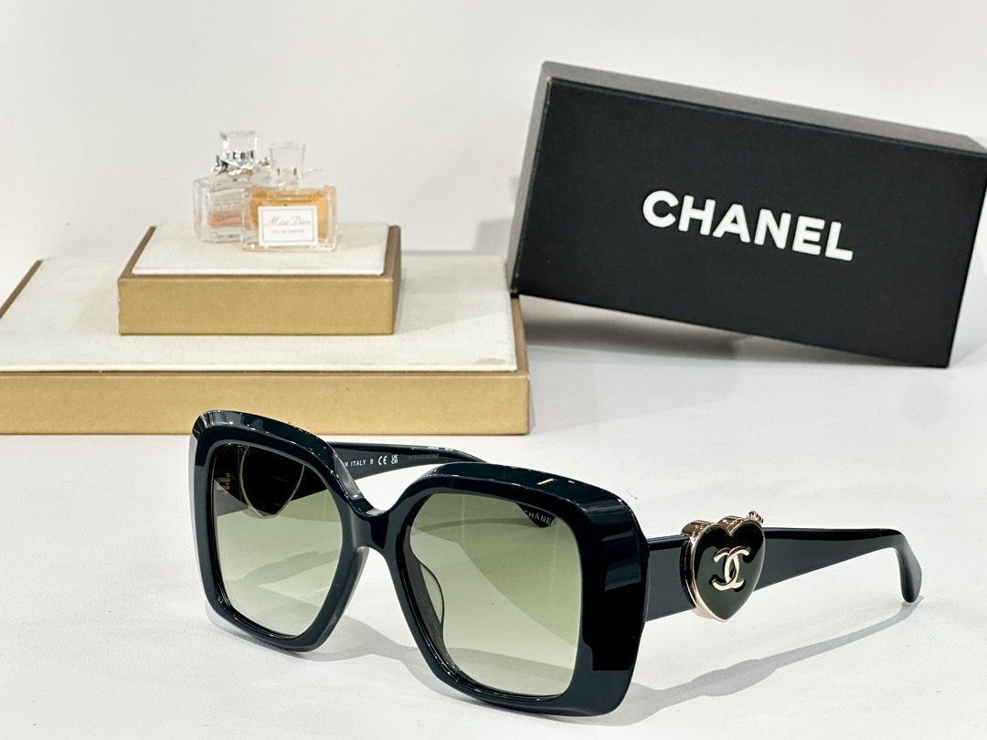 Chanel Oversized Square Sunglasses with Heart CC Logo