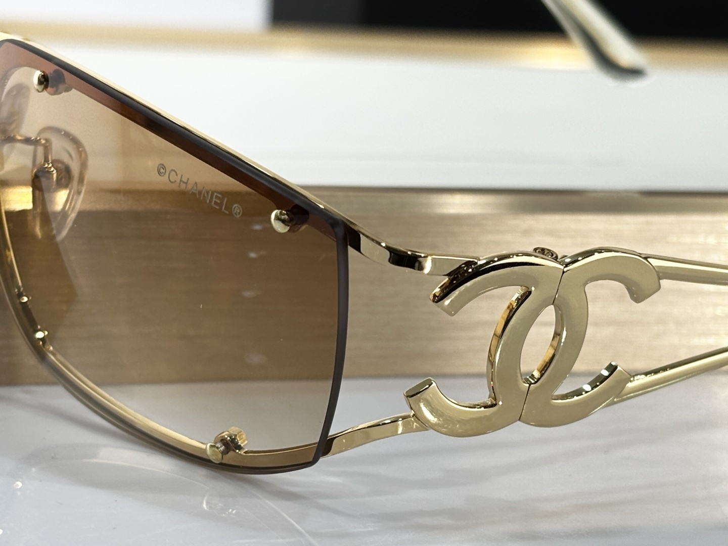 Chanel Vintage Gold Rimless Sunglasses – Brown Gradient CC Logo