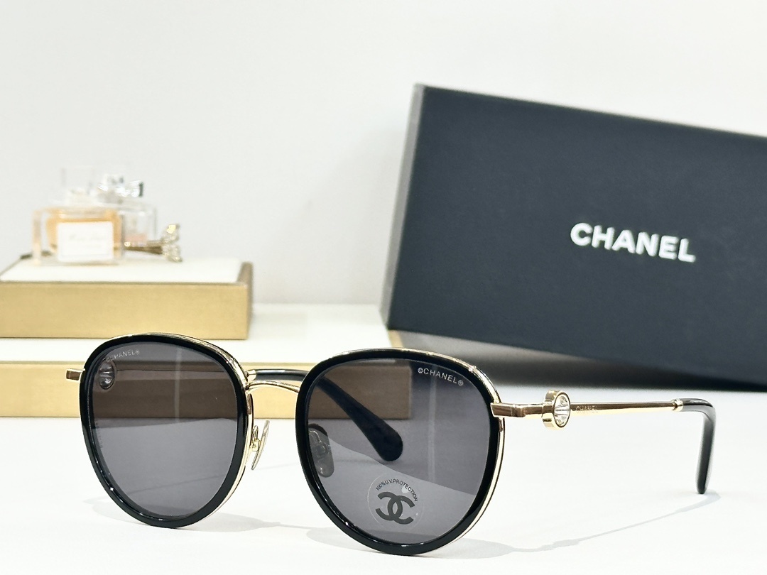 Chanel Luxury Round Sunglasses with Gradient Lenses & Crystal Detail