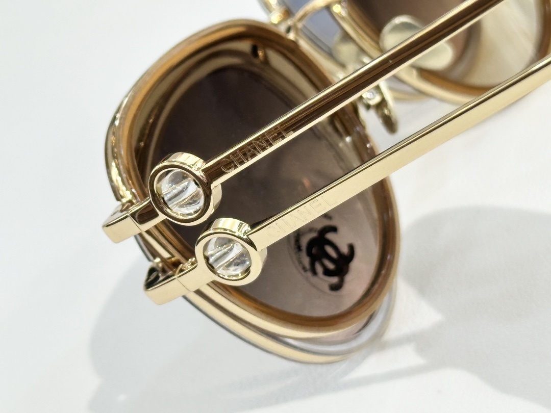 Chanel Luxury Round Sunglasses with Gradient Lenses & Crystal Detail