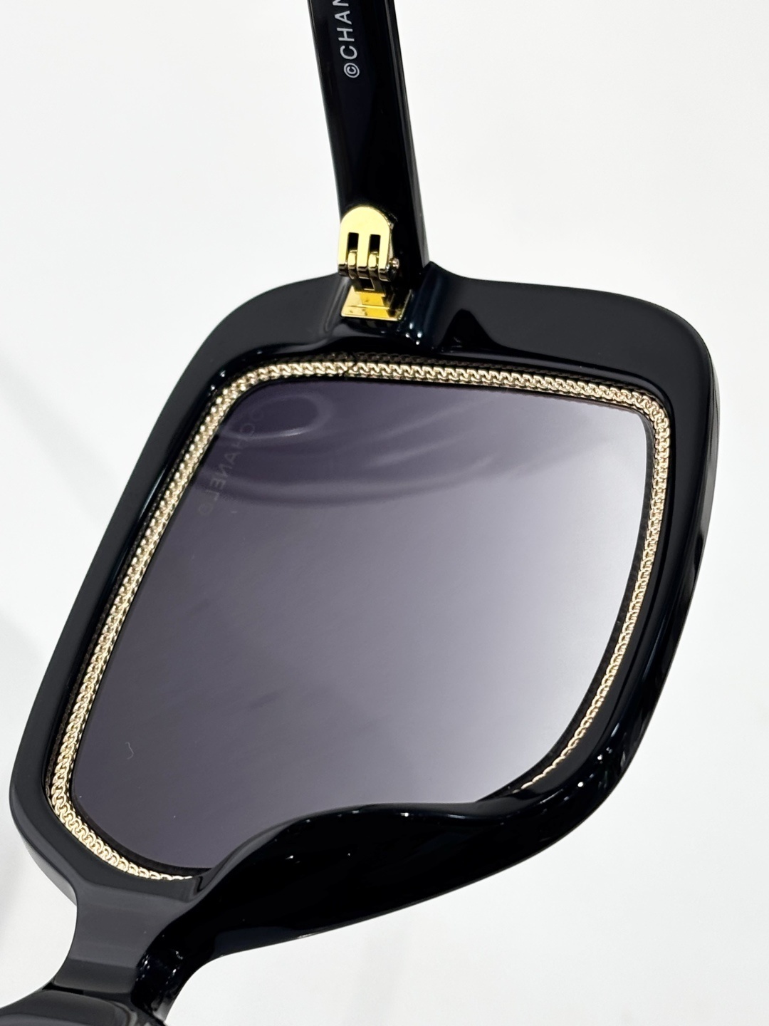 Chanel OCH71709A Black Square Sunglasses with Gold Chain Detail