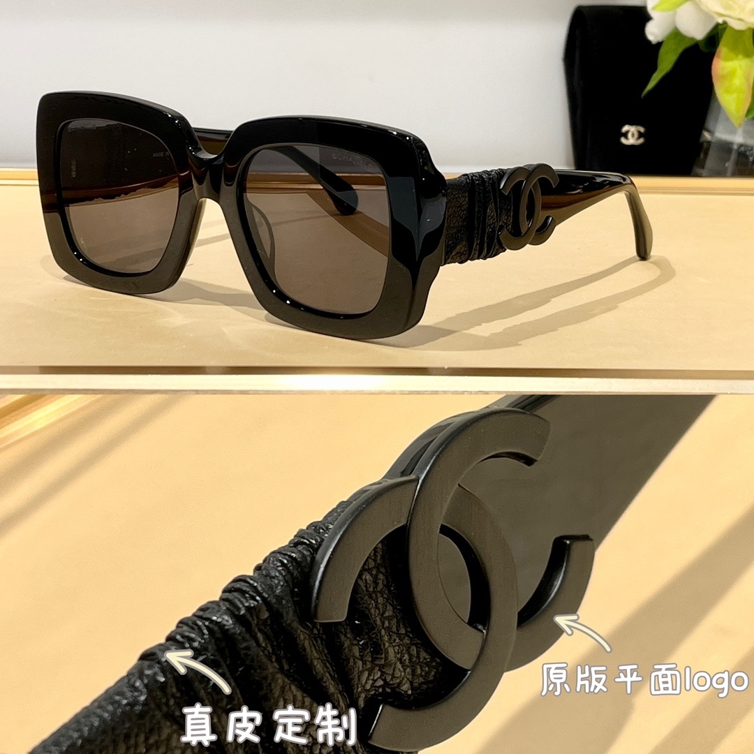 Luxury Oversized Square Sunglasses with Leather Ruched Temples