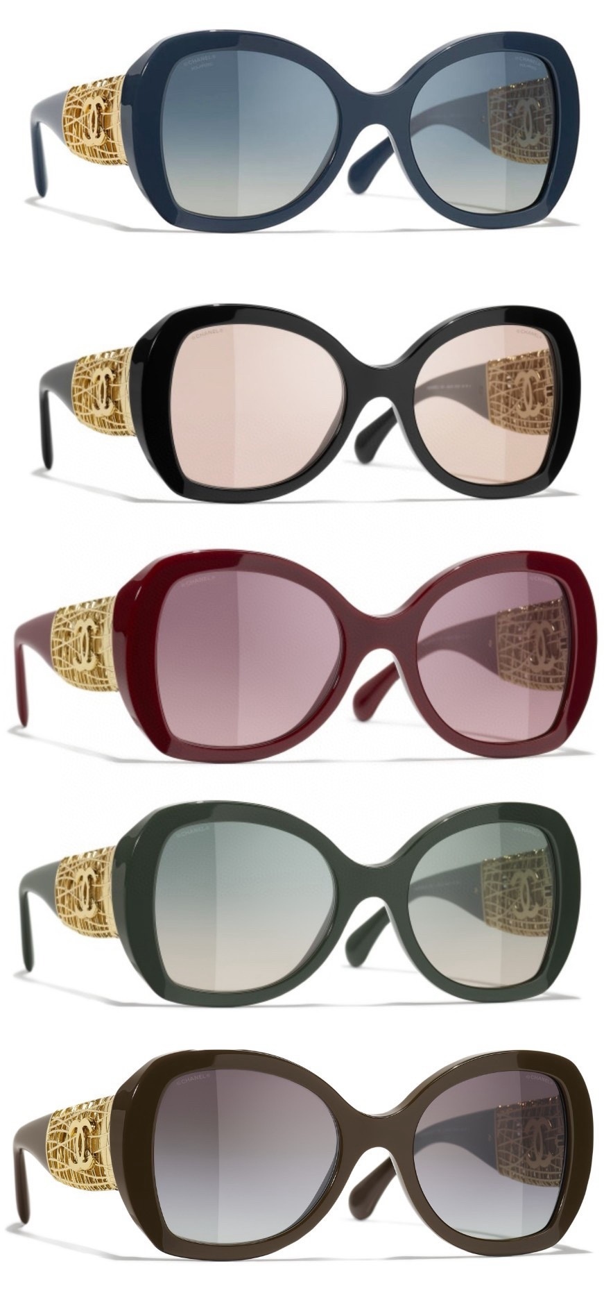 Chanel Luxury Square Sunglasses – Gold Lattice CC Logo Design