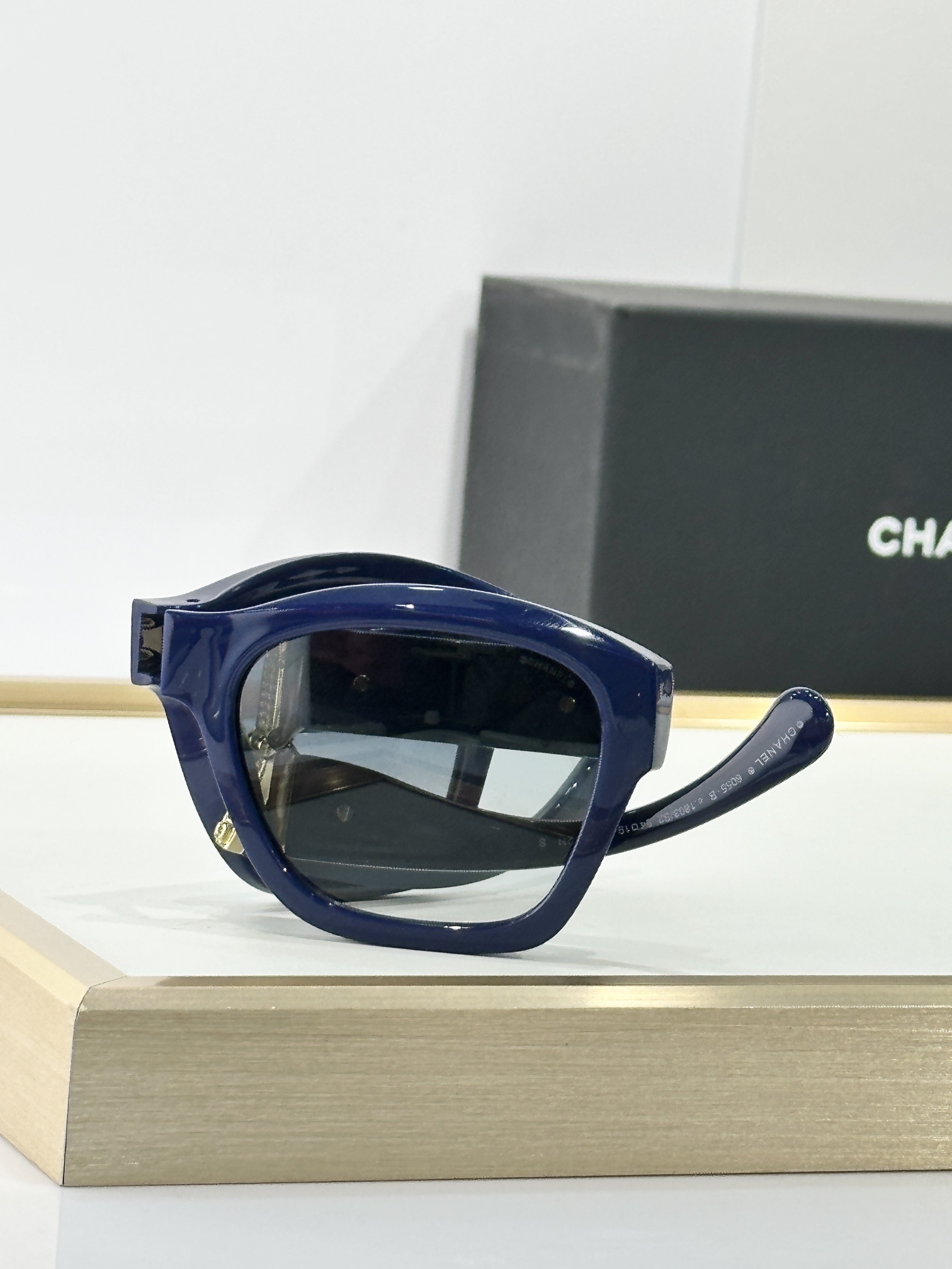 Chanel Navy Blue Quilted Square Sunglasses with Gold Logo Details
