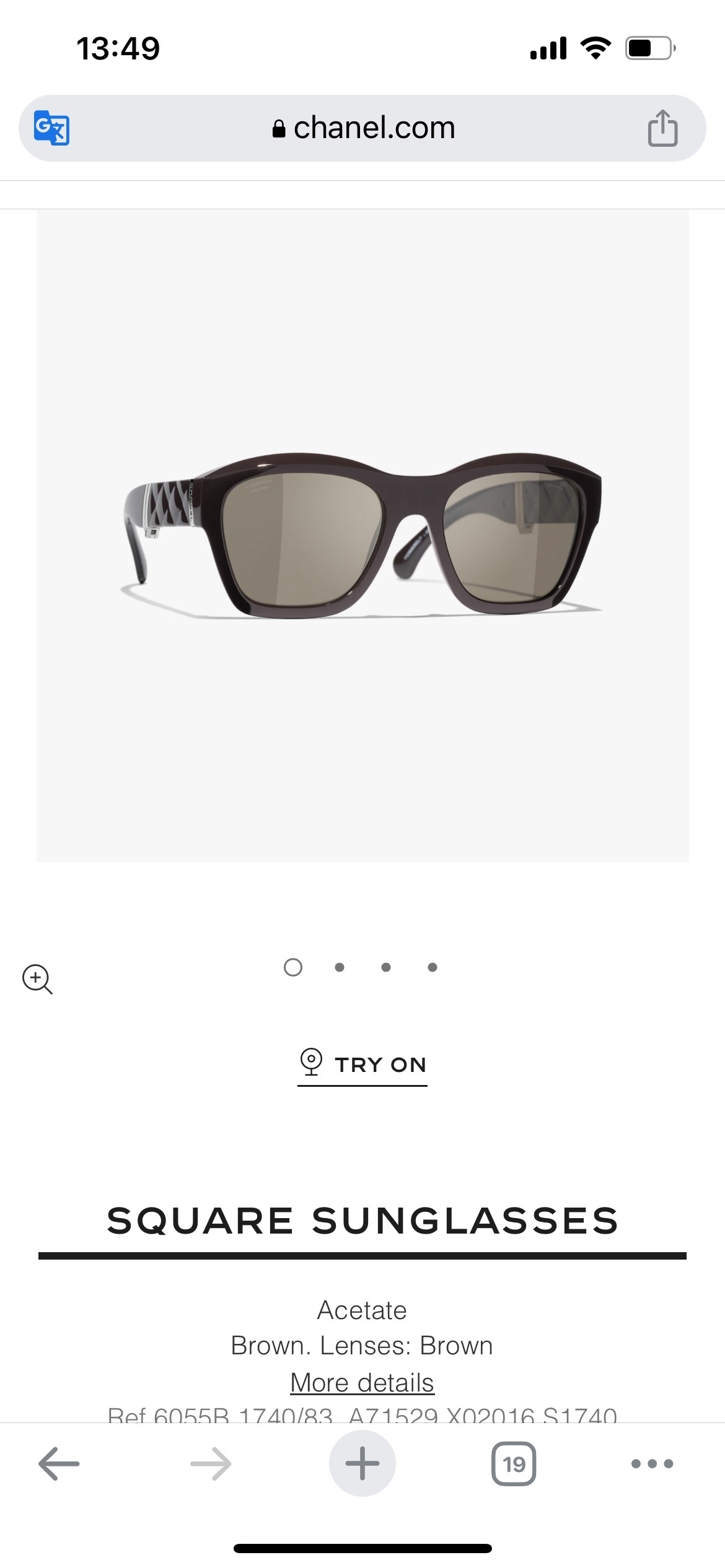 Chanel Square Folding Sunglasses in Brown Acetate with Crystal CC