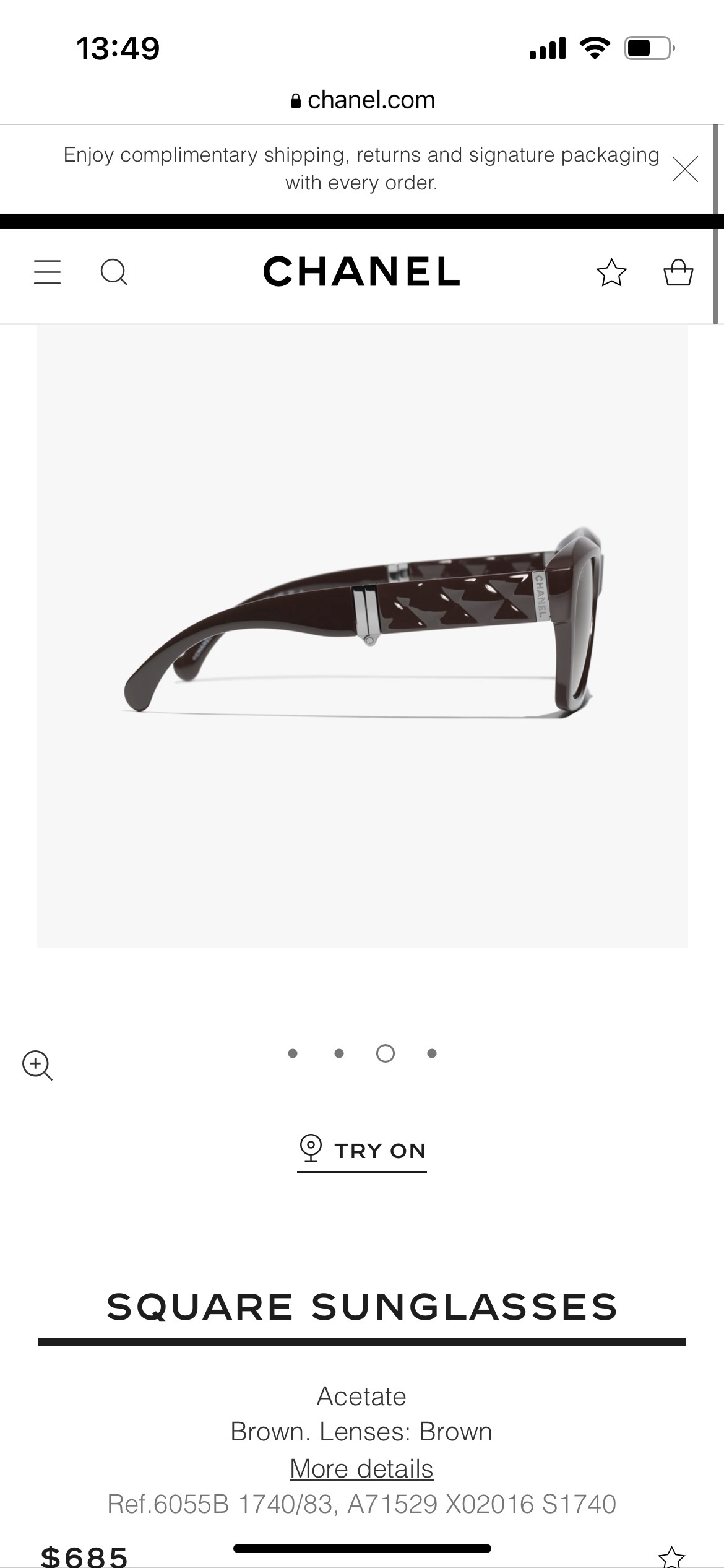 Chanel Square Folding Sunglasses in Brown Acetate with Crystal CC