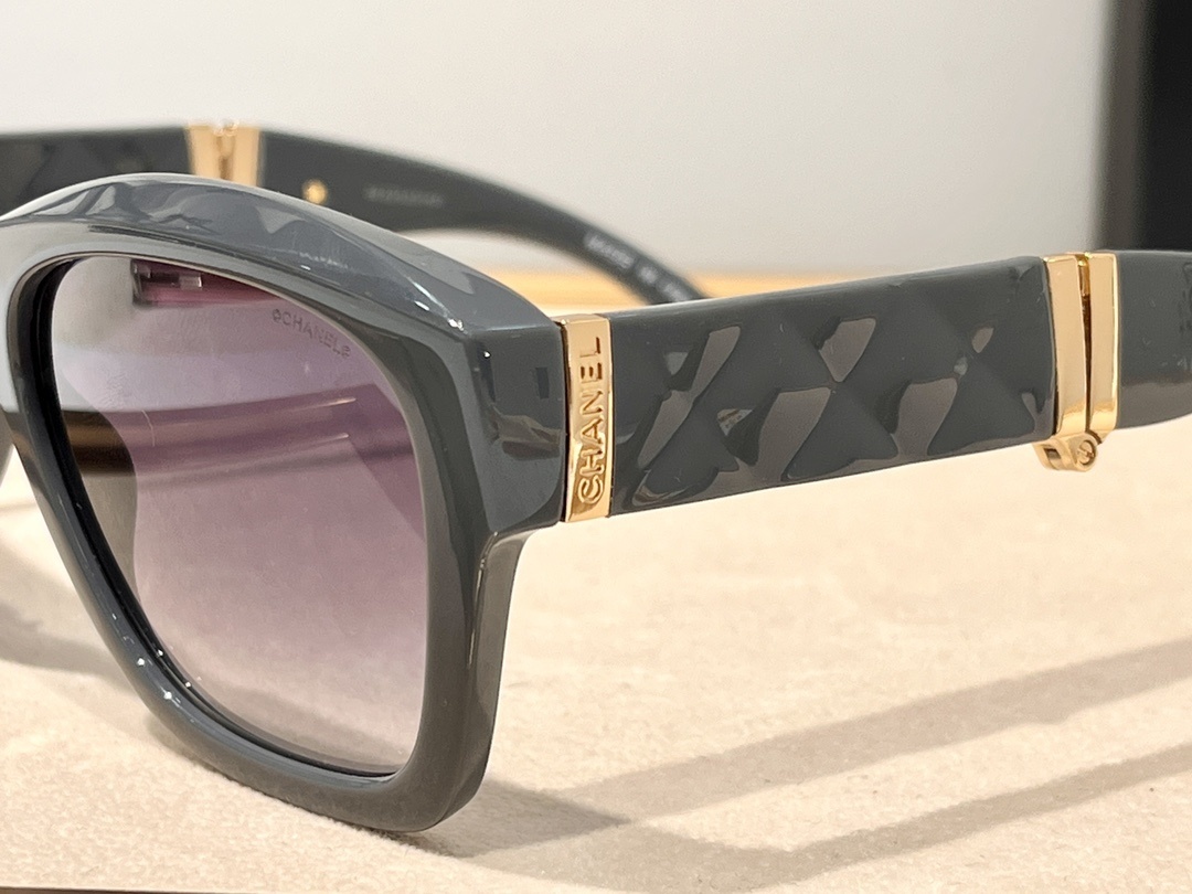 Chanel Gray Foldable Square Sunglasses with Crystal CC Logo 6055-B